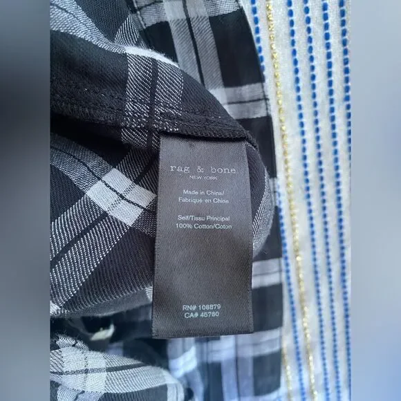 Rag & Bone Plaid Tie Front Button Down Shirt Dress Sz M Black White Long Sleeve - Picture 6 of 11